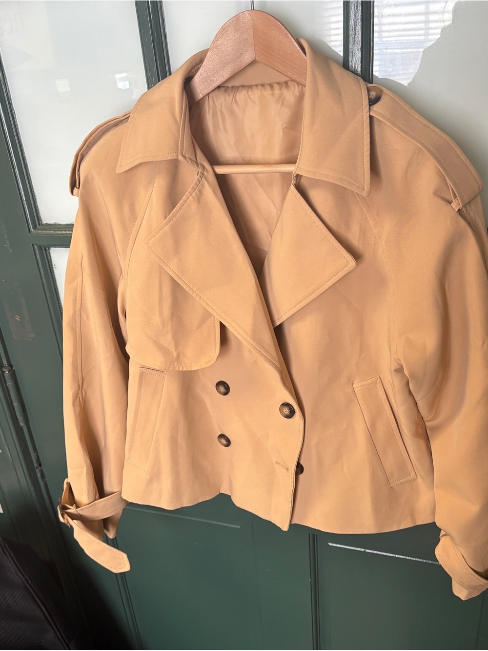 Womens Cropped Double-Breasted Trench Jacket - Camel